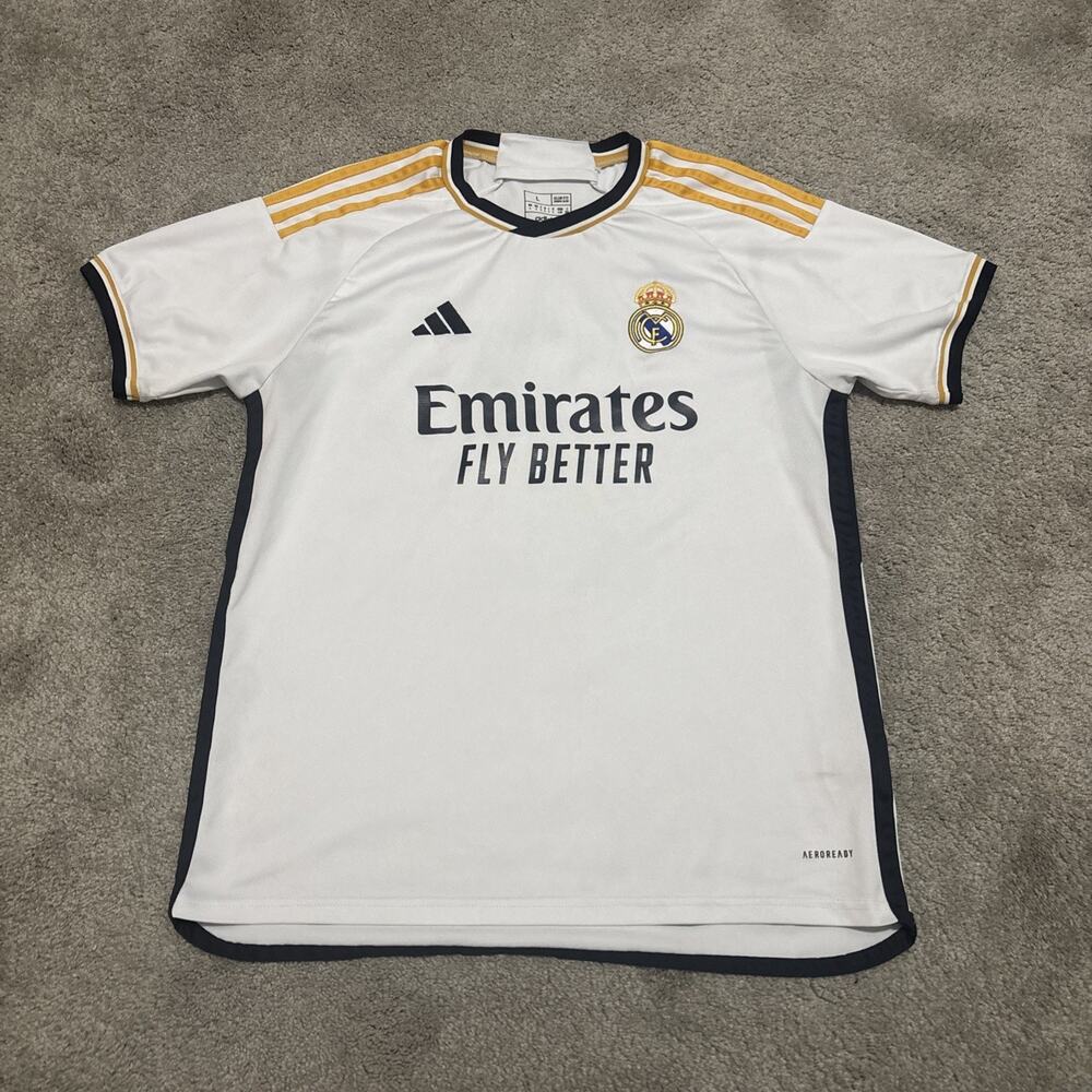 Adidas Real Madrid 2023/24 Home Jersey Size Large Slim Fit White #2
